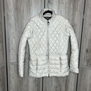 Barbour Jacket 10 Quilted Beige Cream Color Charlotte Winter Tartan